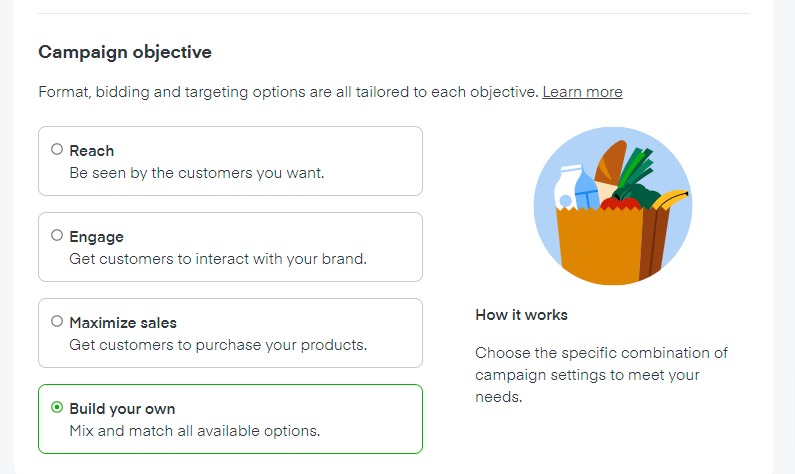Campaign Objective Options. A guide to instacart Ads. 
